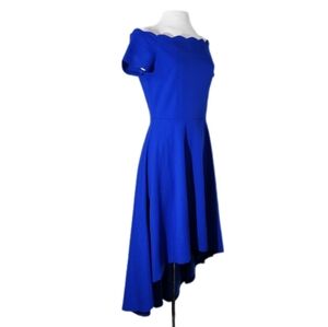Aonour Dress A-Line Scalloped Neckline Off Shoulder Hi - Lo Blue Size M